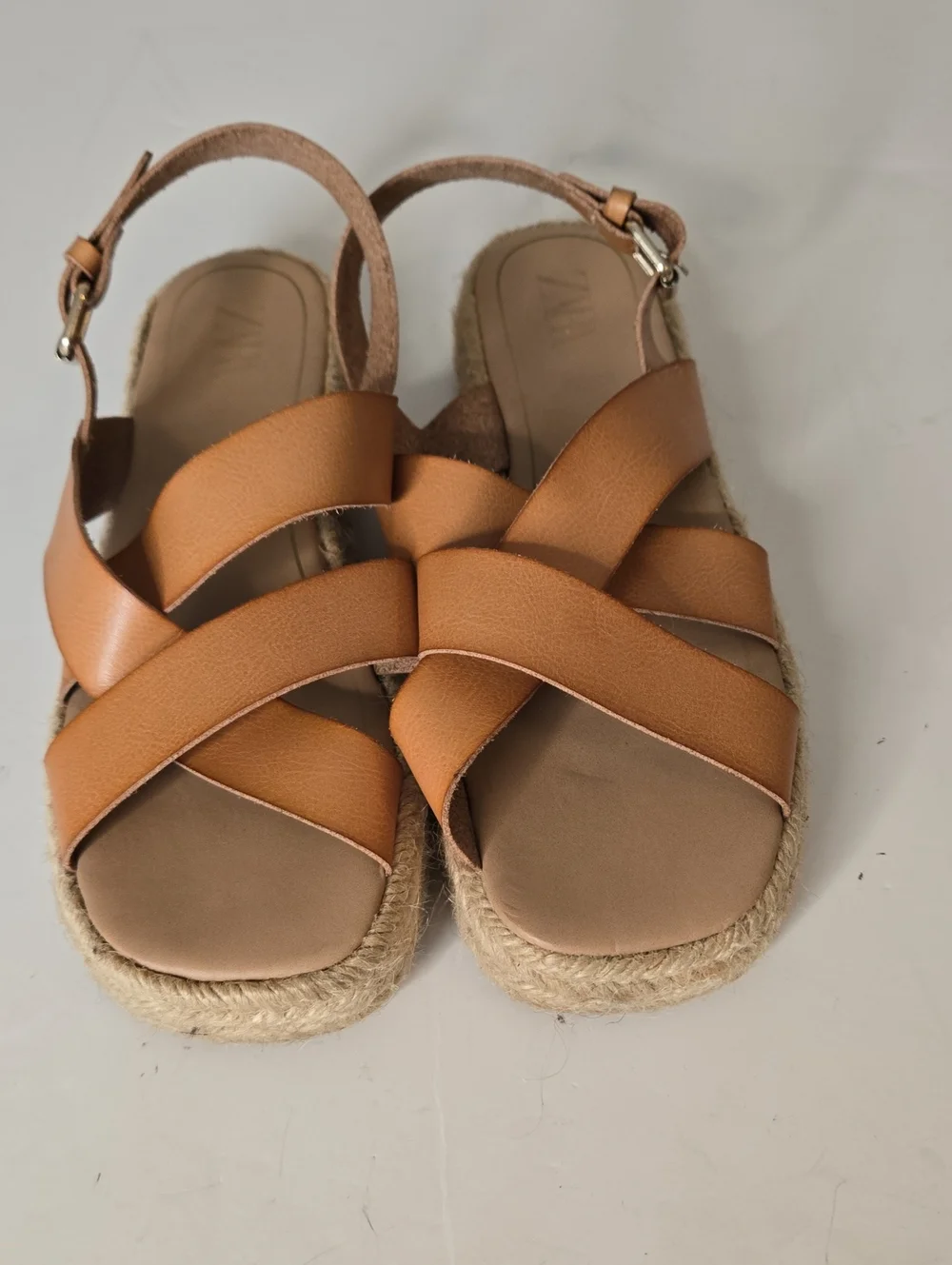 Zara Women’s Tan Cross-Strap Espadrille Sandals EU38 Size US 7.5